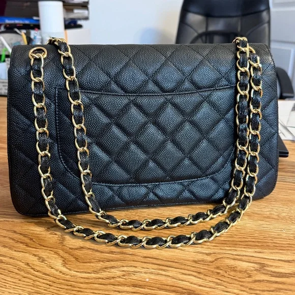 CC Black Quilted Shoulder Bag with Gold Accents - Picture 12 of 12